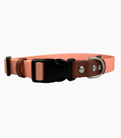 Obroża Biothane® na zatrzask ROSE GOLD & BROWN +silver